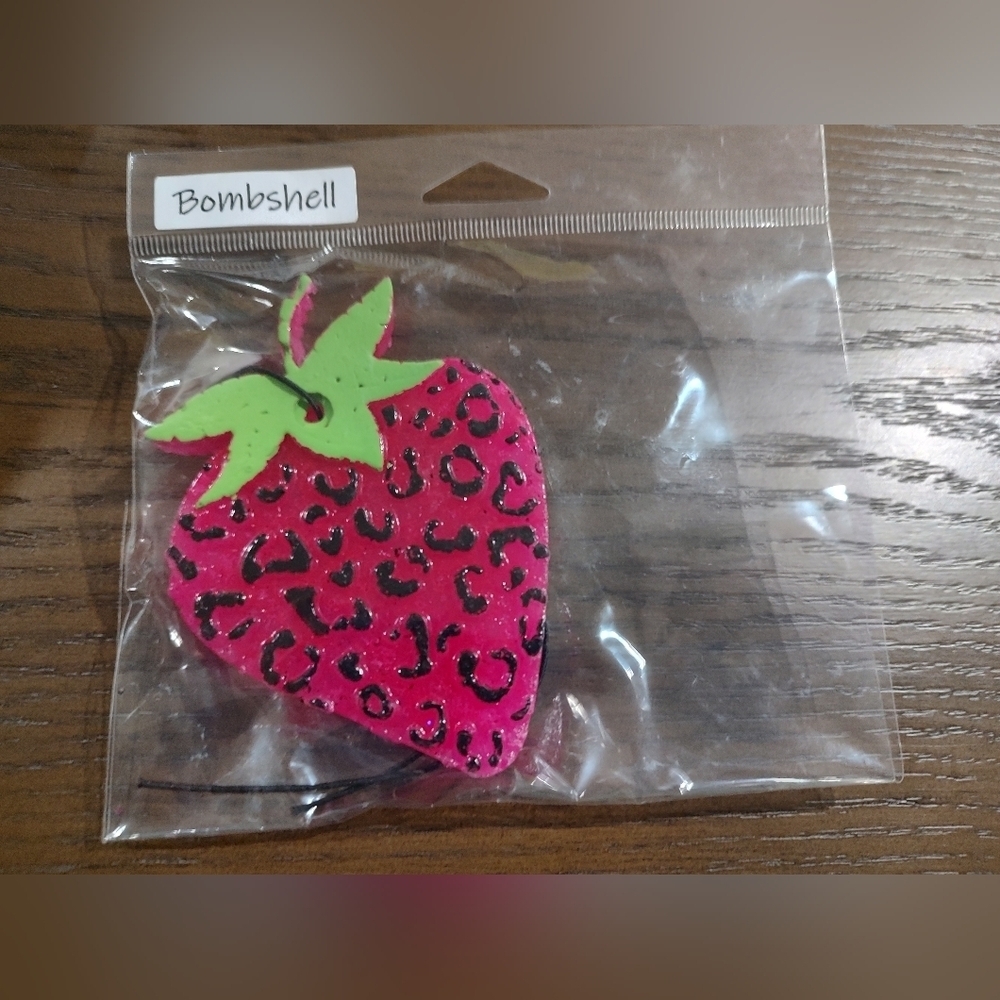 Pink Leopard Strawberry Hanging Car Freshie
